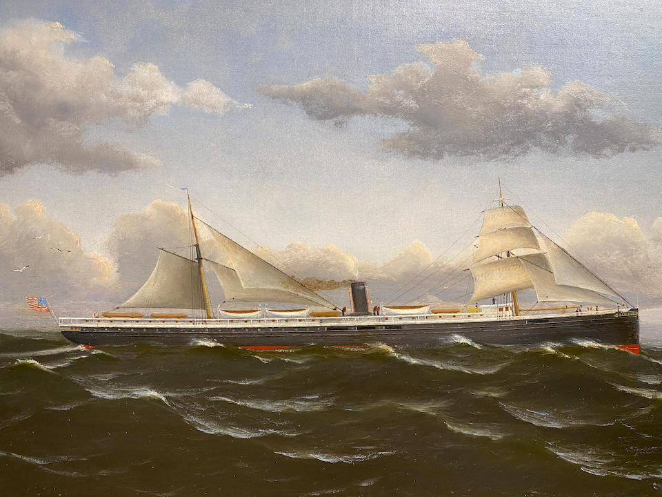 Captain Gustave M. Jessen (1840-1924) S.S. Columbia Outward Bound, San Francisco  18 x 30in framed 24 x 36in (Painted in 1886.)