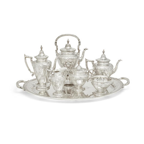 AN AMERICAN STERLING SILVER SEVEN-PIECE COFFEE AND TEA SERVICE by Gorham Mfg. Co., Providence, RI, 20th century
