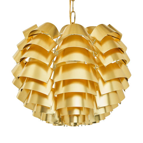 Max Sauze (Born 1933) Orion Chandelierdesigned 1967gold tone aluminum, steel, signed with maker's label on interior 'MAX SAUZE FRANCE' height 15in (38cm); diameter 20in (51cm)