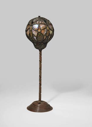 Tiffany Studios (1899-1919) Rare and Unusual Butterfly Table Lamp1897-98patinated bronze filigree, Favrile glass, apparently unmarkedheight 22in (55.5cm); diameter 6in (15cm) image 1