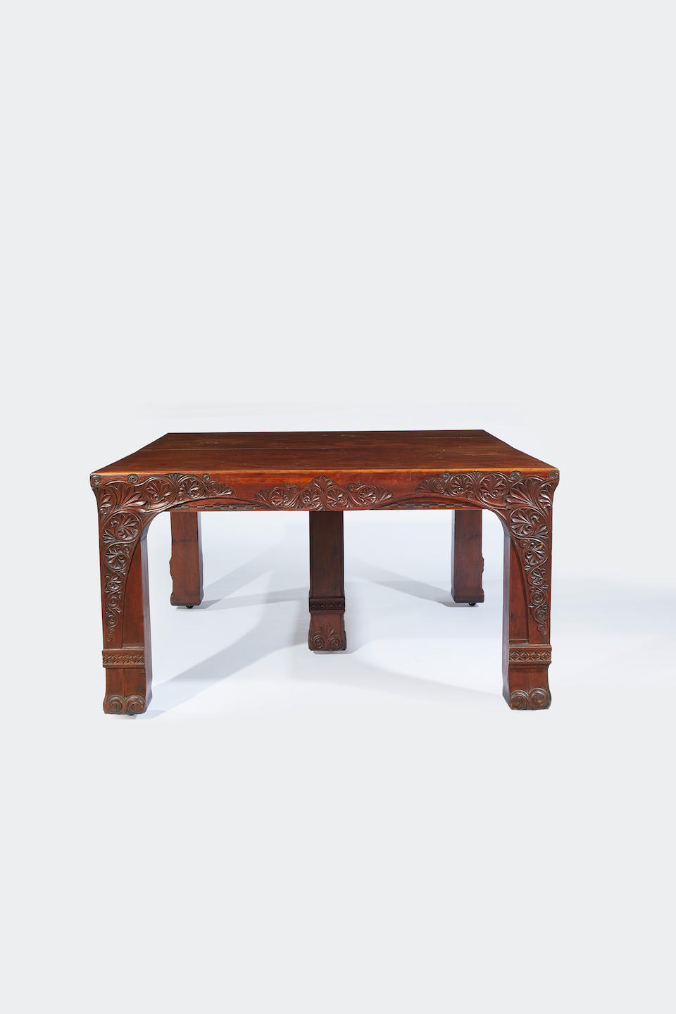 Isaac Scott (1845-1920) Dining table1894carved walnut, signed "Isaac Scott" and dated 1894 to one leg, with four additional leavesheight 30 1/2in; width 121in (extended); depth 54in