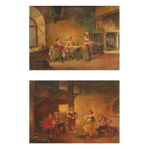 Paul Vogler (French, 1852-1904) Cavaliers dans une taverne (a pair) each 9 1/8 x 13in (23.2 x 33.1cm)