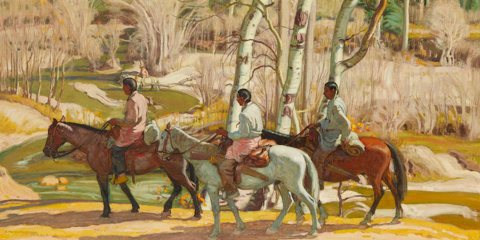 Ernest Martin Hennings (1886-1956) Hunters in the Canyon 30 x 36in framed 35 1/2 x 41 1/2in