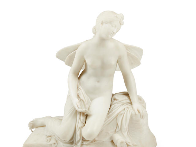 A carved marble figure of Psyche in a Faint Pietro Tenerani  (1789 - 1869), 19th century