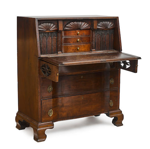 AN IMPORTANT CHIPPENDALE CARVED CHERRY AND WALNUT BLOCK FRONT SLANT LID DESK Attributed to the workshop of John Shearer, Martinsburg, VA, early 19th century
