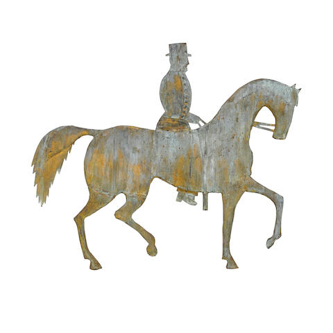 A MOLDED COPPER PRANCING HORSE AND RIDER WEATHERVANELate 19th/early 20th century