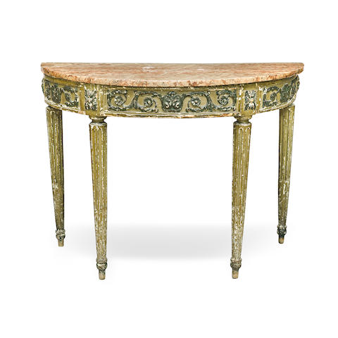 AN ITALIAN NEOCLASSICAL MARBLE TOP PAINTED CONSOLE Late 18th/early 19th century