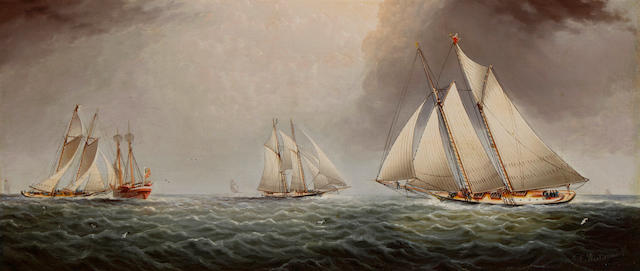 James Edward Buttersworth (1817-1894) Racing Yachts Magic and Gracie 7 7/8 x 18 1/8in (20 x 46cm)