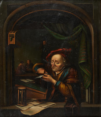 Bonhams : OIL PAINTING OF A BIBLIOPHILE. Anonymous. Oil on board ...