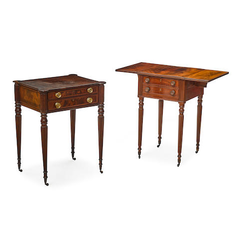 A FEDERAL INLAID MAHOGANY TWO-DRAWER SEWING TABLEFirst quarter 19th century