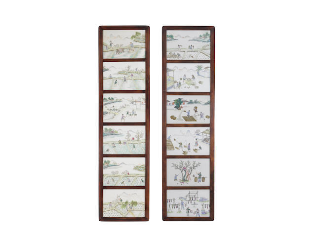 A set of twelve enameled porcelain plaques Late Qing/Republic period (12)