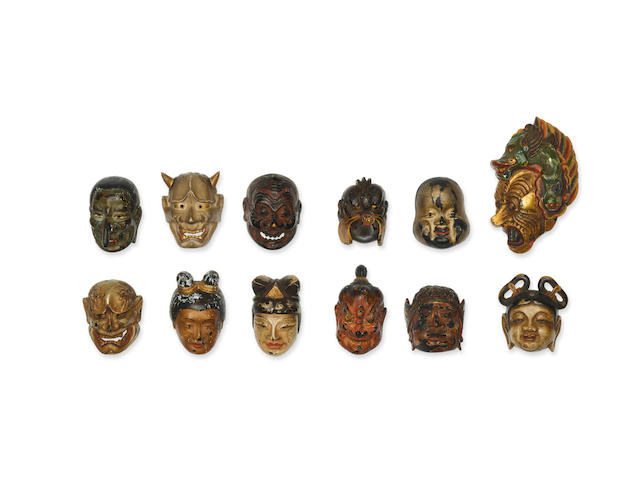 Kano Tessai (1845-1925) and others A group of twelve mask netsukeMeiji (1868-1912) or Taisho (191201926) era, 19th/20th century