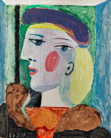 PABLO PICASSO (1881-1973) Femme au b&#233;ret mauve 16 1/8 x 13 in (41 x 33 cm) (Painted on March 27, 1937)