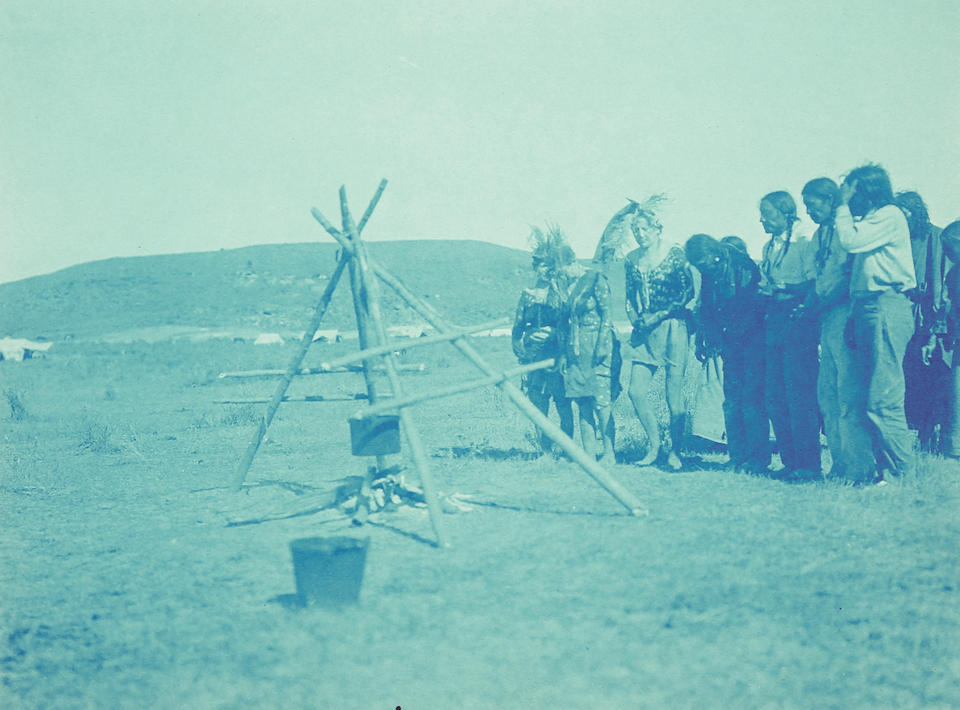 A GROUP OF CURTIS CYANOTYPES FROM VOLUME VI OF NORTH AMERICAN INDIAN. CURTIS, EDWARD S. 1872-1954. 26 cyanotypes, featuring images of Cheyenne tribes from Volume VI, including portraits, still lifes, and photographs made en plein air, many of which are related to or variants of published images, the images measuring approximately 8 x 6 inches (203 x 152 mm), all numbered in grease pencil on the reverse and a few additionally titled and annotated, c.1907.