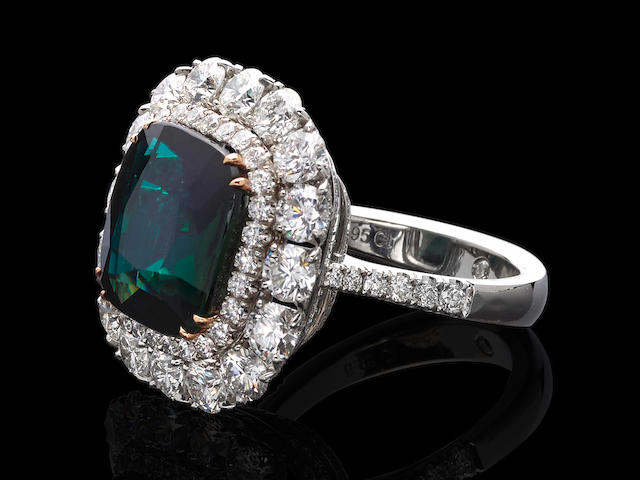 Rare and Exceptional Grandidierite and Diamond Ring
