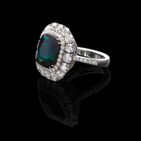 Rare and Exceptional Grandidierite and Diamond Ring