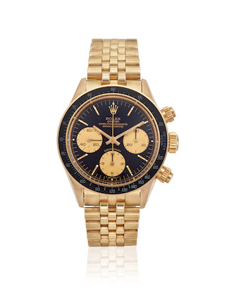ROLEX. AN EXCEPTIONAL AND RARE 14K GOLD MANUAL WIND CHRONOGRAPH BRACELET WATCH Cosmograph, Ref 6263/5, c.1977 image 1