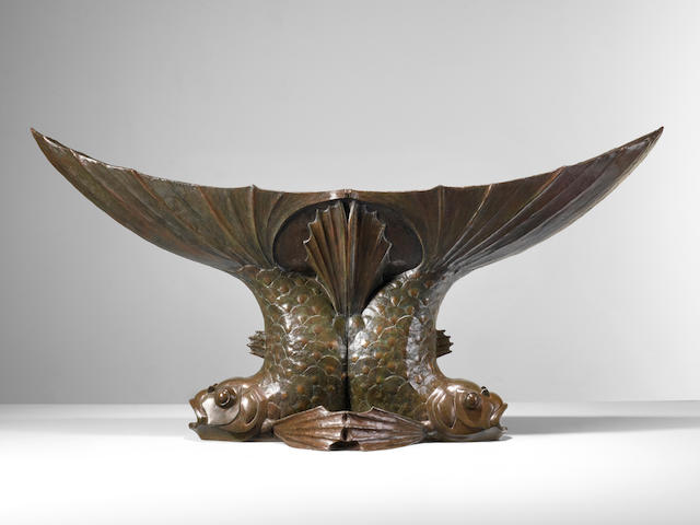 Edouard Marcel Sandoz (1881-1971) Deux Poissonsdated 1920-21patinated bronze, with copper liner, signed 'Ed. M. Sandoz' and dated, with foundry stamp 'Cire Perdue Paris C. Valsuani'height 24 1/2in (61.5cm); length 50 1/2in (127.5cm); width 13 1/2in (34.3cm)