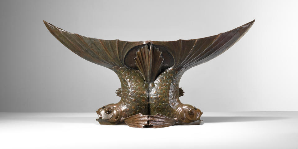 Edouard Marcel Sandoz (1881-1971) Deux Poissonsdated 1920-21patinated bronze, with copper liner, signed 'Ed. M. Sandoz' and dated, with foundry stamp 'Cire Perdue Paris C. Valsuani'height 24 1/2in (61.5cm); length 50 1/2in (127.5cm); width 13 1/2in (34.3cm)