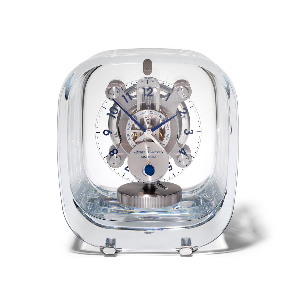 JAEGER-LECOULTRE. A REMARKABLE GLASS ENCLOSED ATMOS CLOCK WITH MONTH CALENDAR AND MOON PHASEDesigned by Marc Newson  Atmos 568, Ref: 5165107, 2017