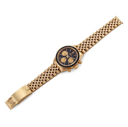 ROLEX. AN EXCEPTIONAL AND RARE 14K GOLD MANUAL WIND CHRONOGRAPH BRACELET WATCH Cosmograph, Ref 6263/5, c.1977 image 16