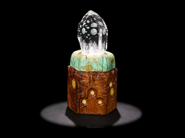 Quartz, Green Turquoise and Wood Carving by Dalan Hargrave--"The Mystical City"