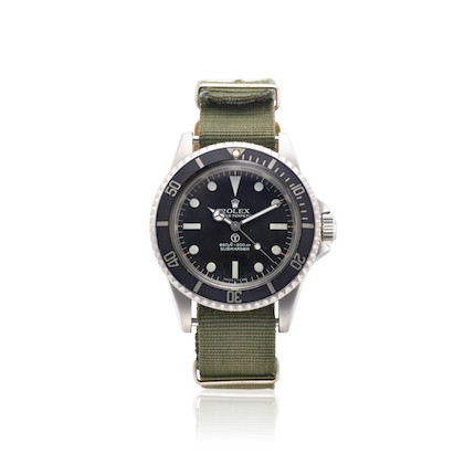 ROLEX. AN EXCEEDINGLY RARE MILITARY STAINLESS STEEL AUTOMATIC WRISTWATCH ISSUED TO THE ROYAL NAVY Military Submariner, Ref 5513, c.1973 image 1