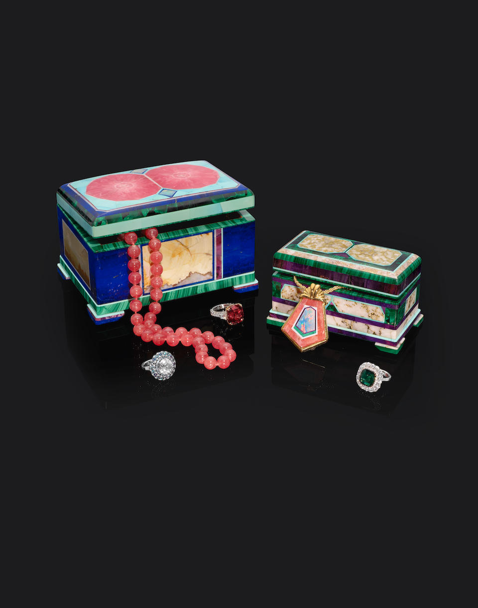 Exceptional Multi-gemstone Intarsia box by Nicolai Medvedev