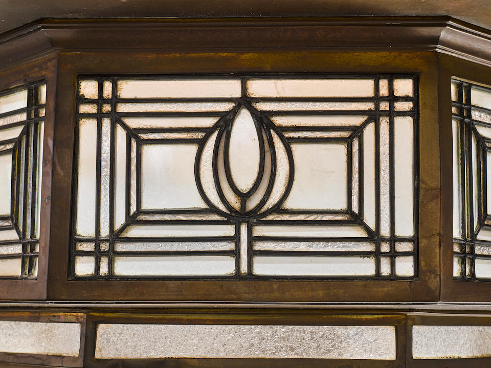 George Washington Maher (1864-1926) Octagonal Ceiling Lightcirca 1905with poppy pattern design, for the Herman W. Mallen House, Oak Park, Illinois, patinated bronze, leaded glassheight 12 1/2in (31.7cm); width 31 1/4in (79.3cm); depth 31in (78.7cm)