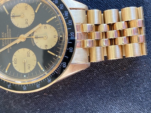 ROLEX. AN EXCEPTIONAL AND RARE 14K GOLD MANUAL WIND CHRONOGRAPH BRACELET WATCH Cosmograph, Ref 6263/5, c.1977 image 3