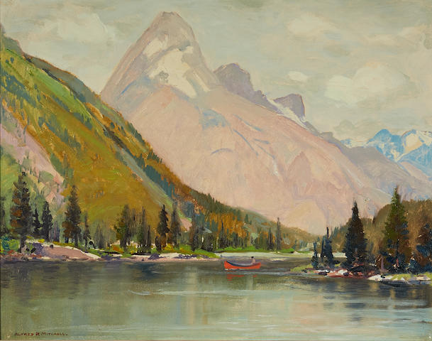Alfred R. Mitchell (1888-1972) In the Canadian Rockies (The Bow River at Banff) 13 x 16in framed 17 x 20 1/4in (Painted in 1954. )