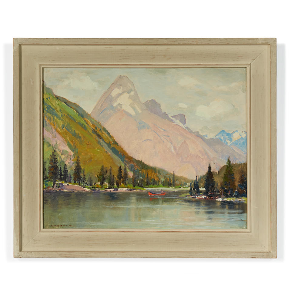 Alfred R. Mitchell (1888-1972) In the Canadian Rockies (The Bow River at Banff) 13 x 16in framed 17 x 20 1/4in (Painted in 1954. )