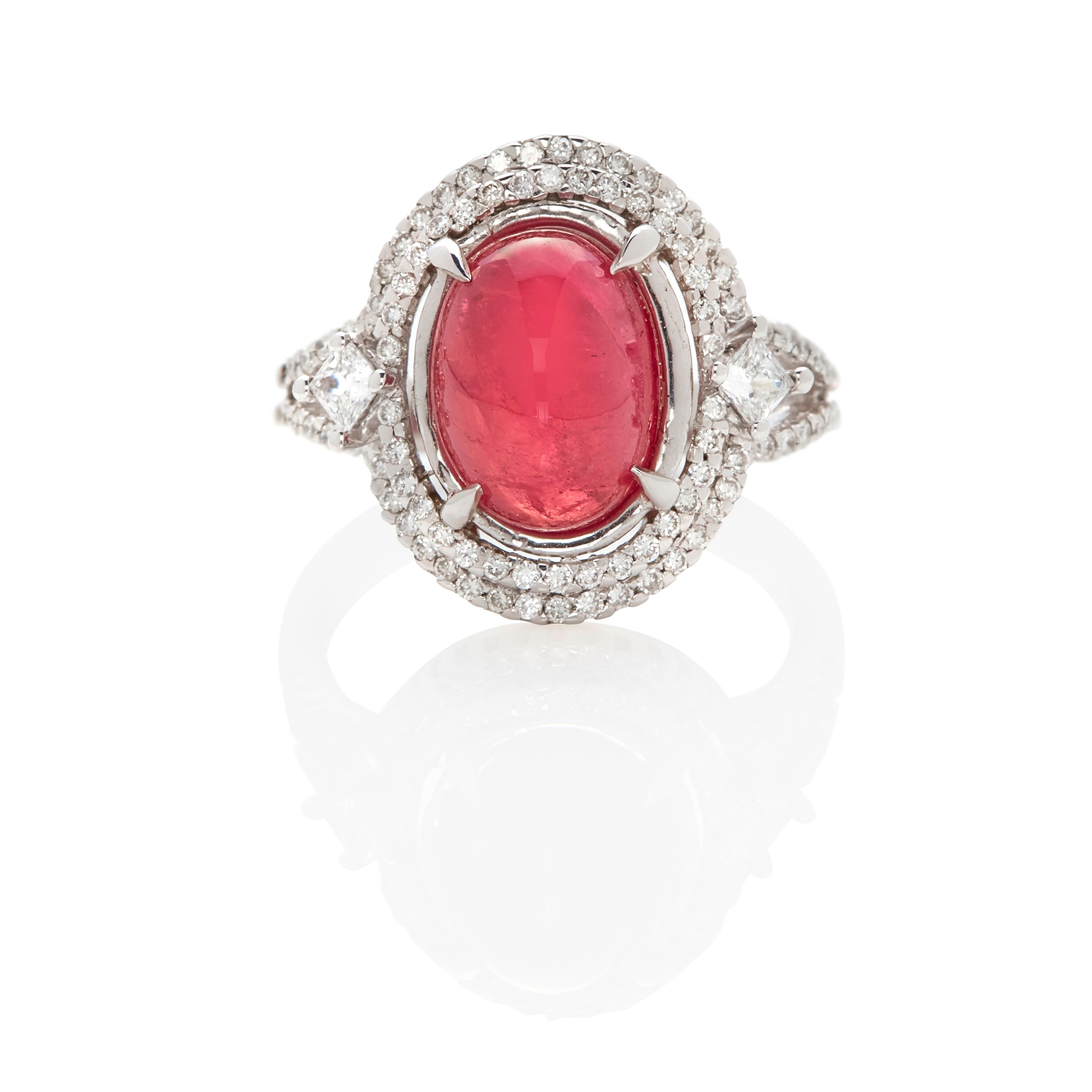 18K WHITE GOLD, RUBY AND DIAMOND RING