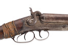 Thumbnail of BILLY THE KID WHITNEY DOUBLE BARREL HAMMER SHOTGUN TAKEN FROM DEPUTY BOB OLINGER AND USED TO KILL HIM DURING BILLY THE KID'S DRAMATIC LINCOLN COUNTY COURTHOUSE ESCAPE ON APRIL 28, 1881.  Serial no. 903, circa 1880, 10 gauge 25 1/4 inch round brown Damascus twist pattern. image 4