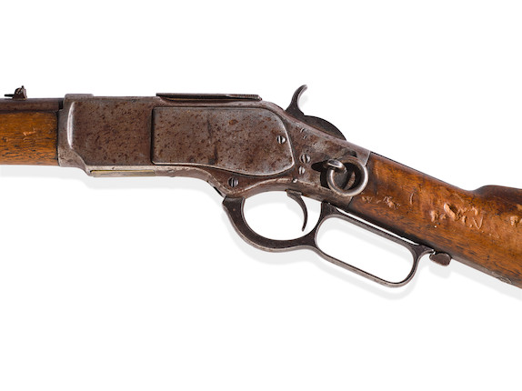 PAT GARRETT'S WINCHESTER TAKEN FROM BILLY WILSON WHEN HE WAS CAPTURED AT STINKING SPRINGS. Serial no. 47629 for 1880, 20 inch round barrel, folding rear sight, walnut stock. image 3