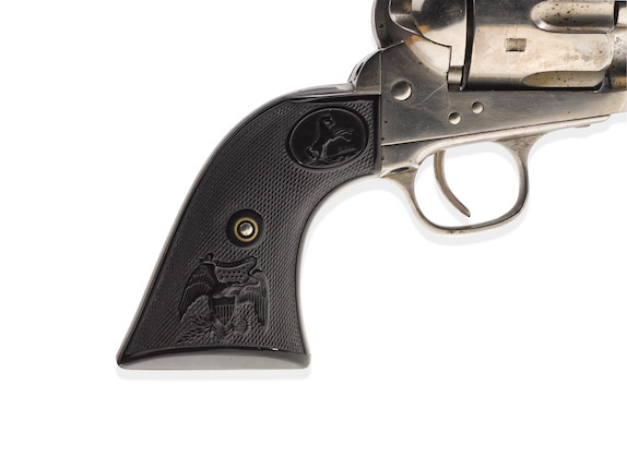 BAT MASTERSON'S COLT SINGLE ACTION ARMY REVOLVER, CUSTOM ORDERED FROM THE OPERA HOUSE SALOON, DODGE CITY, July 24, 1885.  Serial no. 112737 for 1884, .45 caliber 4 34 inch barrel. image 5