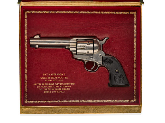 BAT MASTERSON'S COLT SINGLE ACTION ARMY REVOLVER, CUSTOM ORDERED FROM THE OPERA HOUSE SALOON, DODGE CITY, July 24, 1885.  Serial no. 112737 for 1884, .45 caliber 4 34 inch barrel. image 7