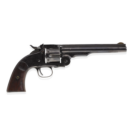 SMITH & WESSON SCHOFIELD REVOLVER ATTRIBUTED TO JESSE JAMES. Serial no. 2921, circa 1875, .38 caliber 7 inch barrel with fluted sighting channel German silver sight. image 2