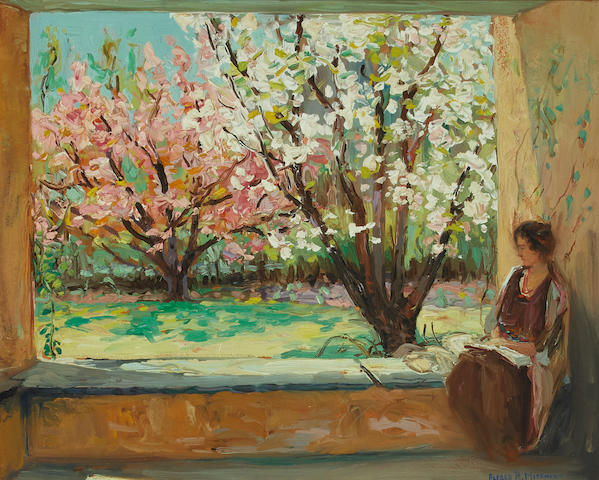 Alfred R. Mitchell (1888-1972) The Garden Porch (Dorothea on the Porch) 16 x 20in framed 21 x 25in