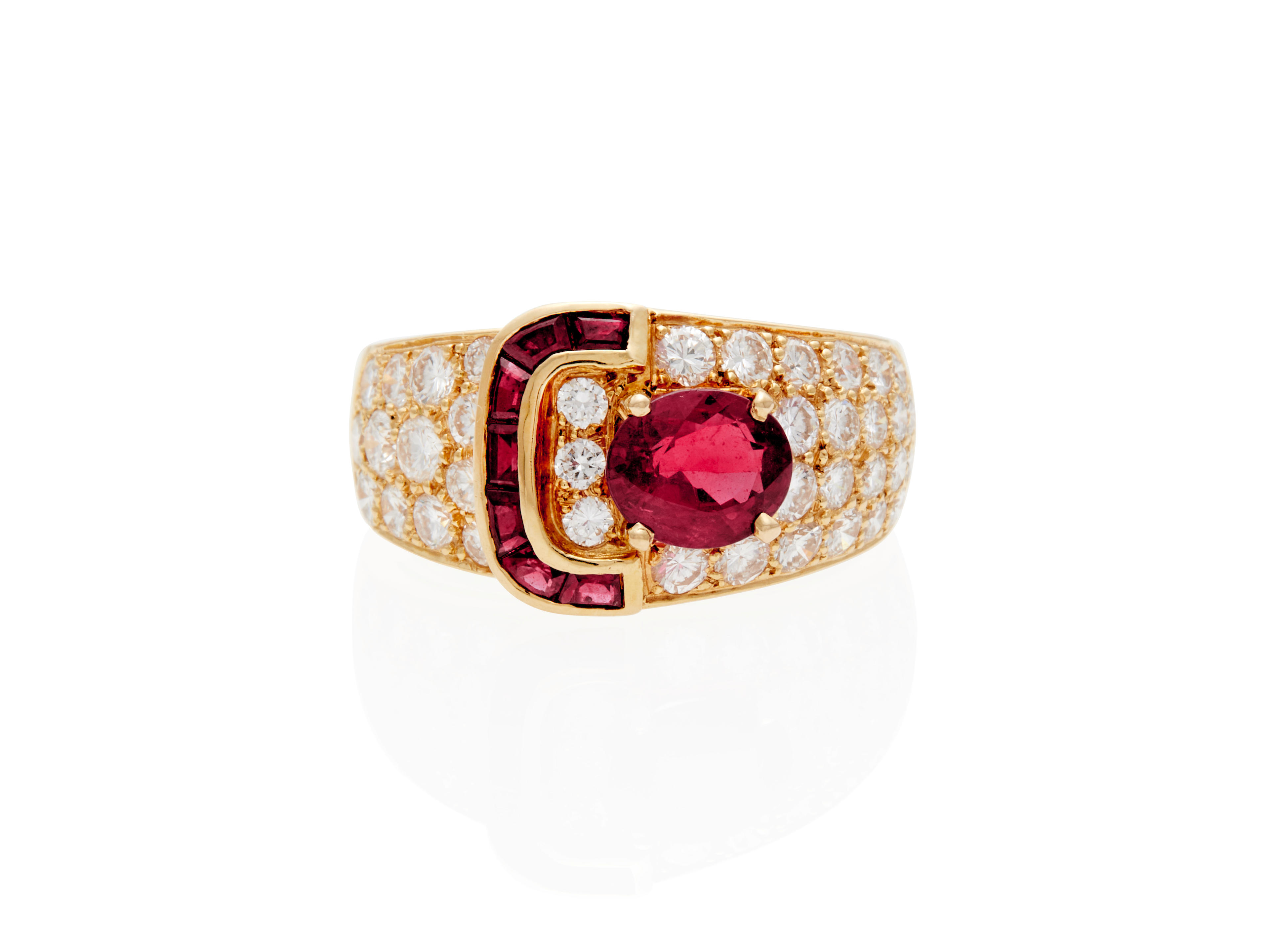 VAN CLEEF & ARPELS: A RUBY AND DIAMOND RING, FRANCE, CIRCA 1960