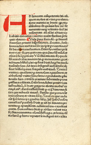 EARLY PRINTING IN COLOGNE. Alphabetum divini amoris. [Cologne: Ulrich Zel, ca 1466/67.]