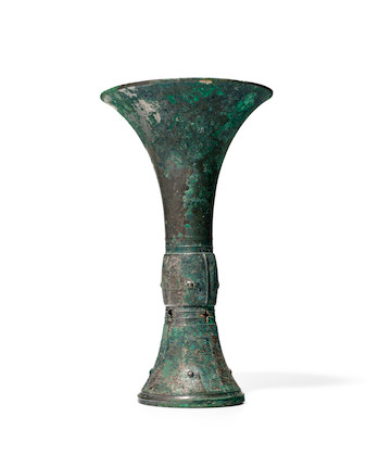 AN ARCHAIC BRONZE WINE VESSEL, Gu  Late Shang/Early Western Zhou, 13th-11th centuries BCE image 1