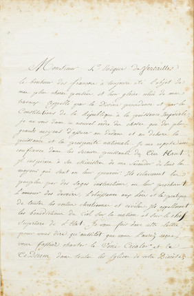 NAPOLEON PROCLAIMS HIS ACCESSION AS EMPEROR. Letter Signed (Napoleon), to the Bishop of Versailles regarding his impending coronation as Emperor, image 4