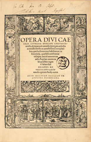 ERASMUS, DESIDERIUS, EDITOR. 1466-1536. CYPRIAN (Saint, Bishop of Carthage).  Opera divi caecilii cypriani episcopi carthaginensis. Basel: Johann Froben, 1520.