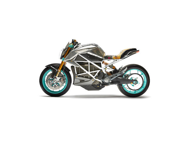 Tinker Hatfield X SEE SEE Custom Electric SR/F Zero Motorcycle2020VIN No. 538ZFAZ71LCK1303accompanied by the original artwork for the seat by Drat Diestler, charging cable and stand