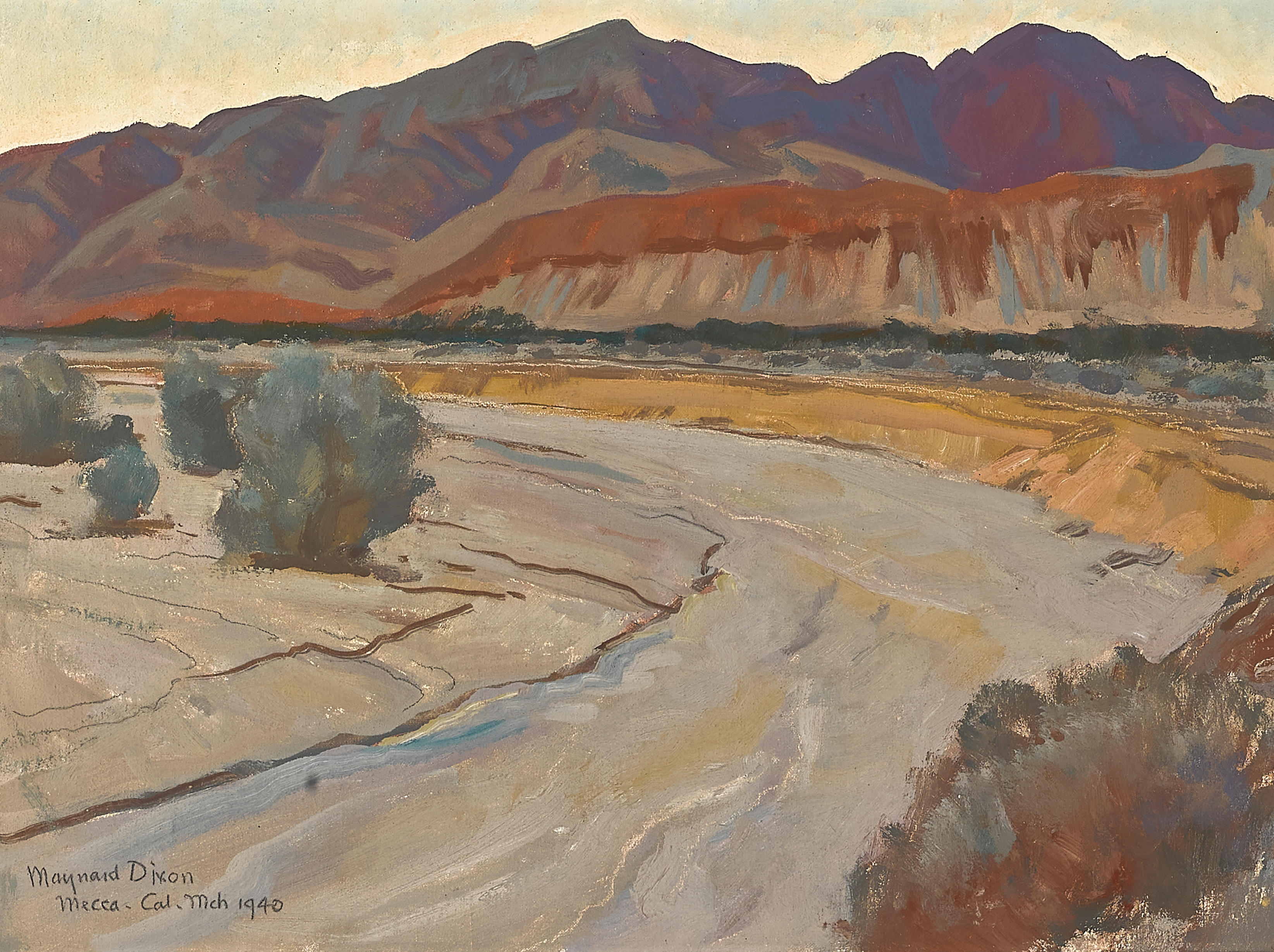 Maynard Dixon (1875-1946) Evening on Orocopio (Painted Canyon), Imperial Valley 9 3/4 x 13 3/4in framed 16 1/2 x 20 1/4in (Painted in March 1940.)