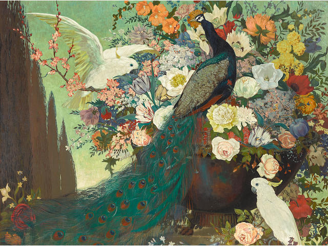 Jessie Arms Botke (1883-1971) Decoration 40 x 50 1/2in framed 48 x 58in (Painted prior to 1931.)