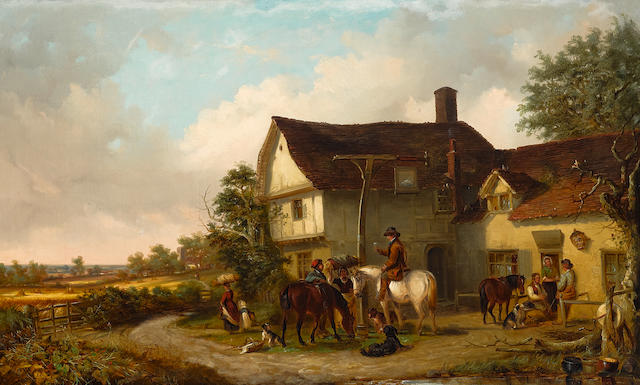 Attributed to Thomas Smythe (British, 1825-1906) A moment's rest outside Swan Tavern 19 x 31in (48.3 x 78.7cm)