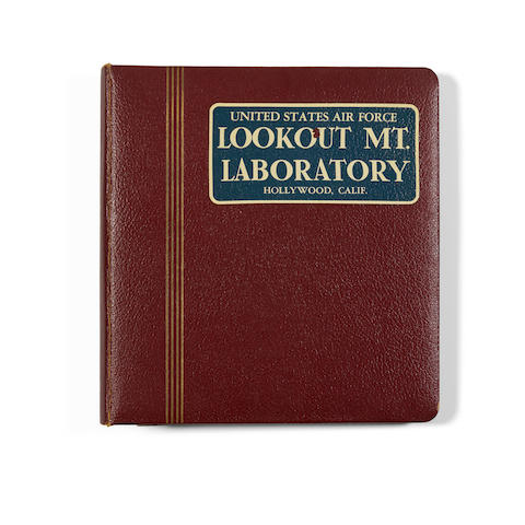 USAF LOOKOUT MOUNTAIN LABORATORY PROMOTIONAL ALBUM FOR CLASSIFIED FILM STUDIO. United States Air Force Lookout Mt. Laboratory Hollywood, Calif. Los Angeles, [late 1940s/early 1950s]. 10 1/2 x 9 3/4-inch binder containing: