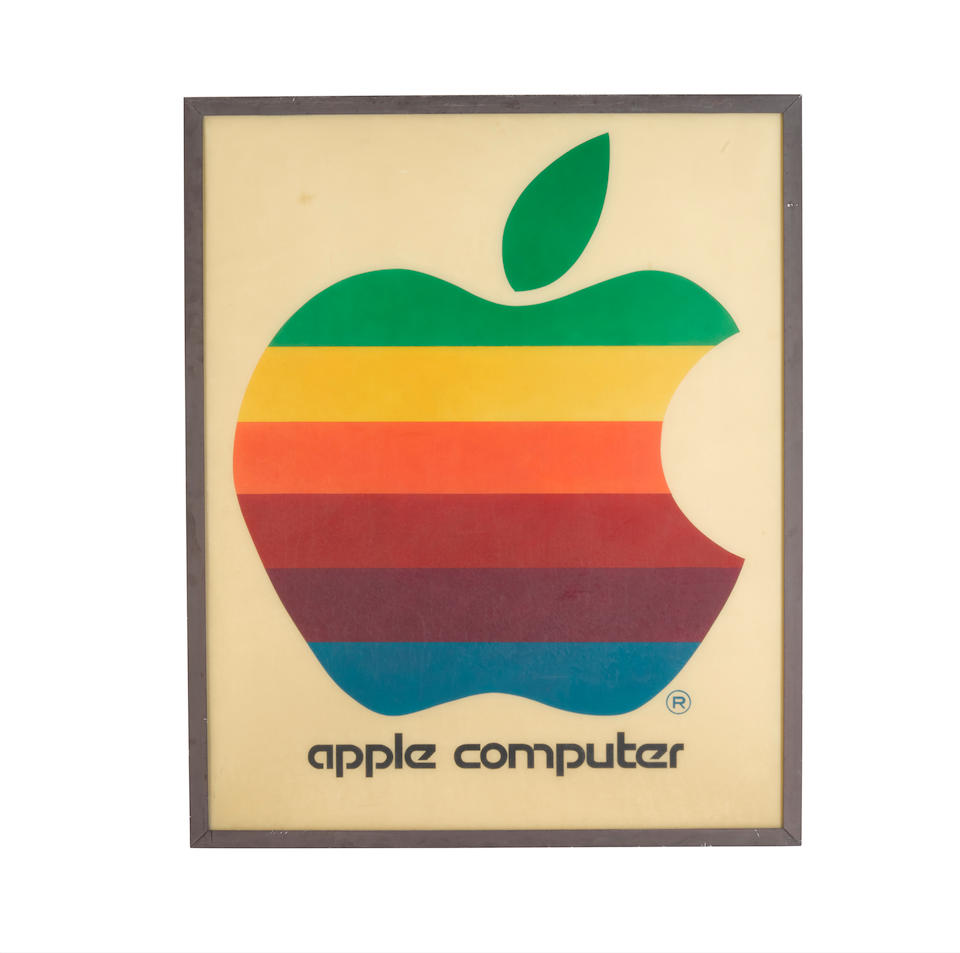 APPLE COMPUTER, INC.  LARGE 1970S RETAIL SIGN. Painted acrylic with metal frame, approximately 1230 x 1540 mm overall.